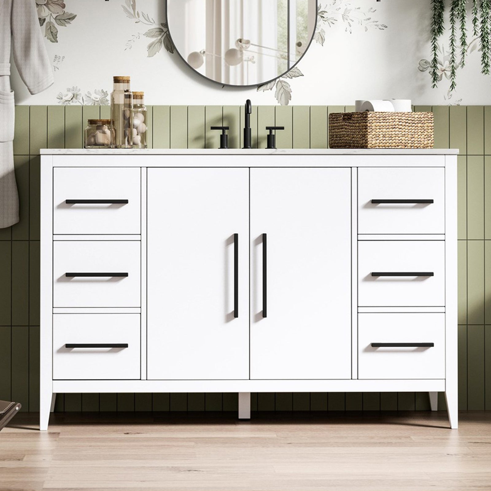 54 Inch Single Bathroom Vanity In White White Finish - KITCHEN & BATH by Joshua Marshal