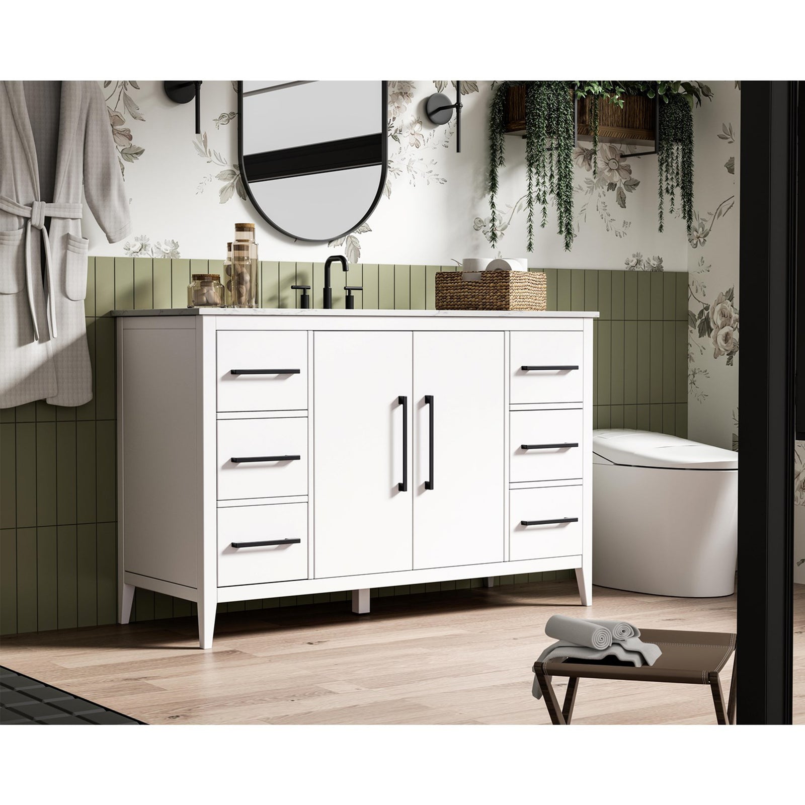 54 Inch Single Bathroom Vanity In White - View 2 - Joshua Marshal