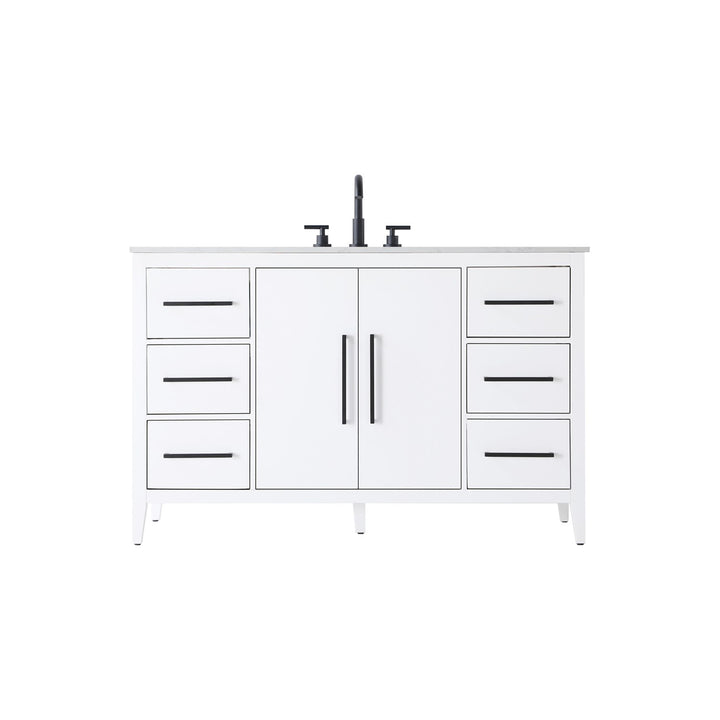 54 Inch Single Bathroom Vanity In White - View 3 - Joshua Marshal