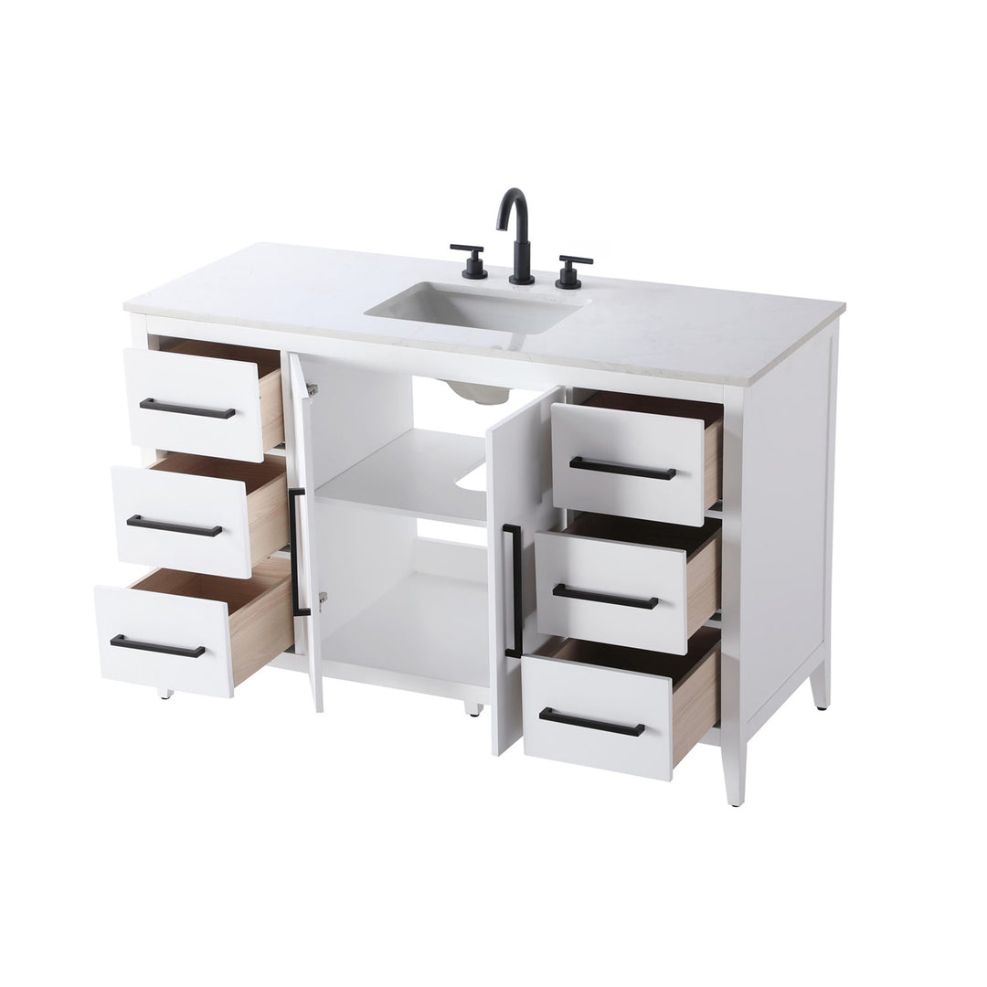 54 Inch Single Bathroom Vanity In White - View 5 - Joshua Marshal