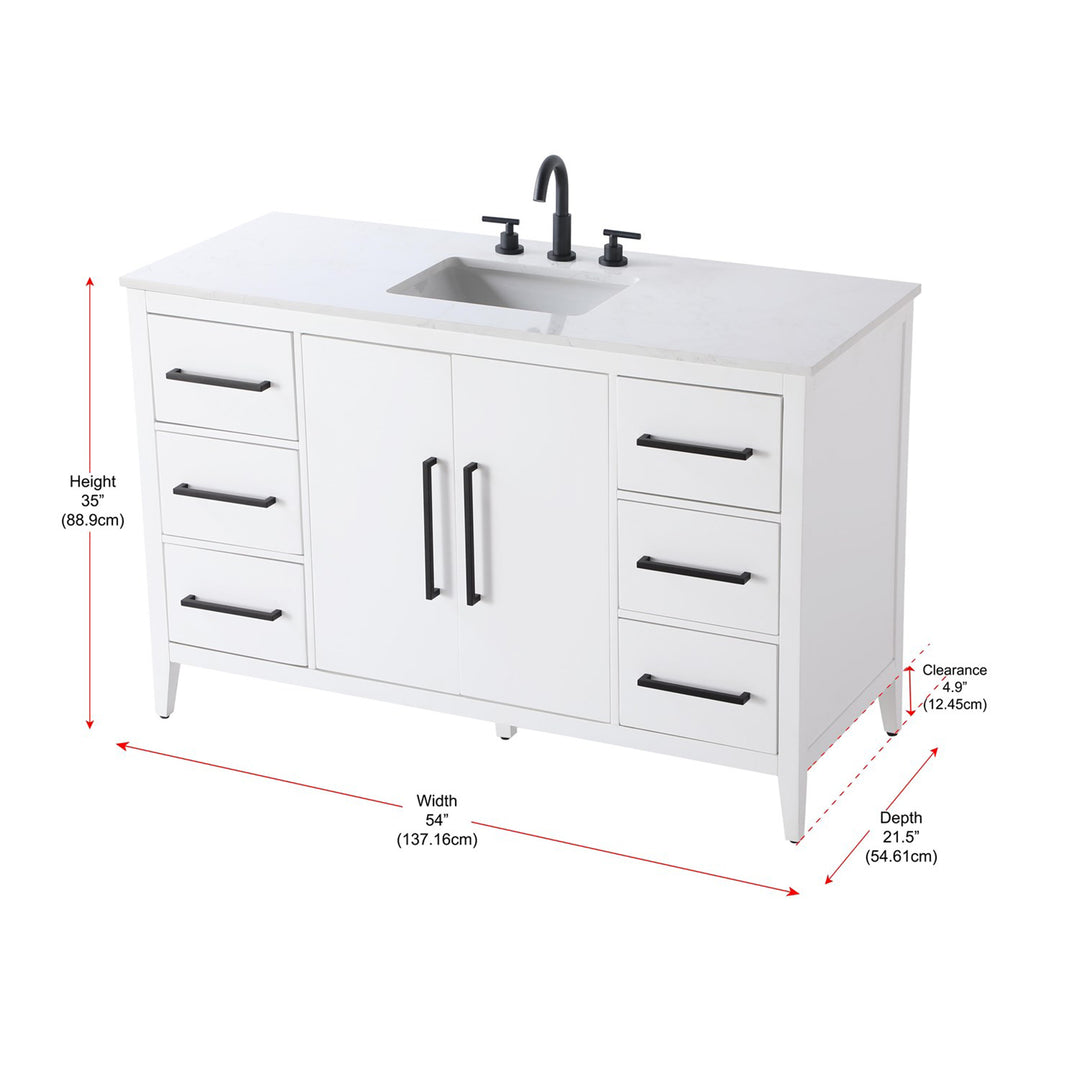 54 Inch Single Bathroom Vanity In White - View 6 - Joshua Marshal