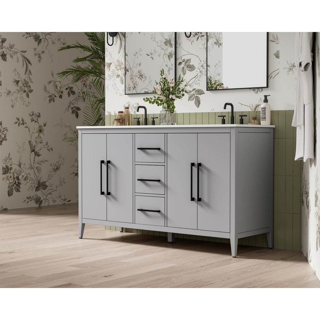 60 Inch Double Bathroom Vanity In Grey JM-857232