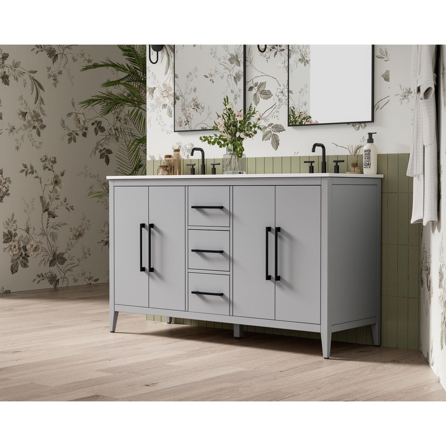 60 Inch Double Bathroom Vanity In Grey JM-857232
