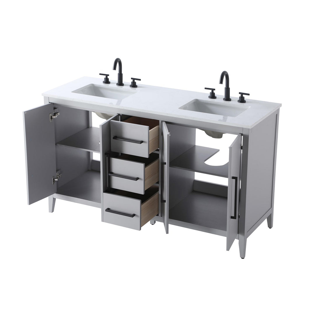 60 Inch Double Bathroom Vanity In Grey - View 4 - Joshua Marshal
