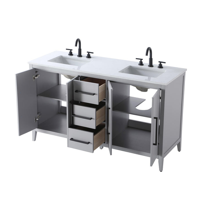 60 Inch Double Bathroom Vanity In Grey - View 4 - Joshua Marshal