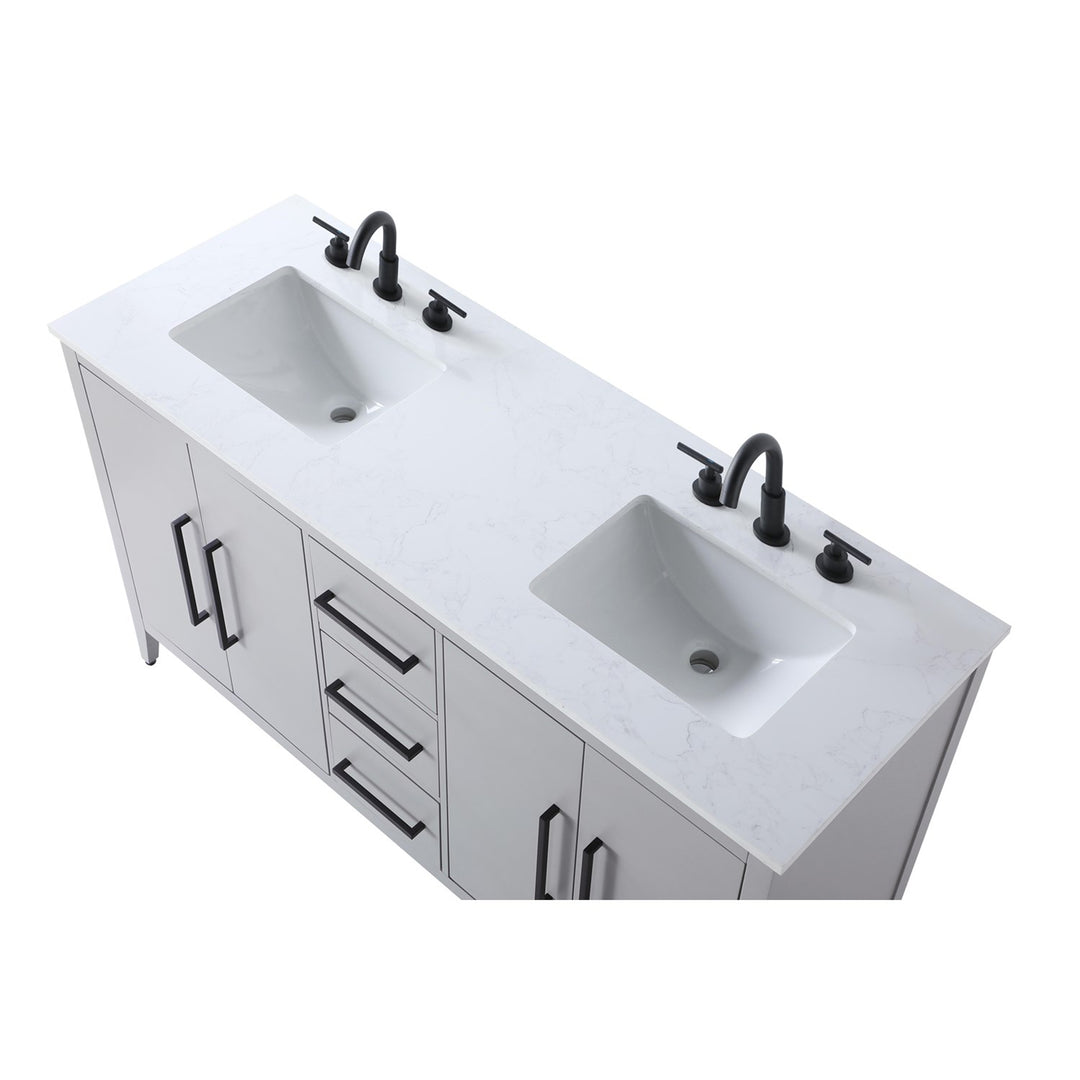 60 Inch Double Bathroom Vanity In Grey - View 5 - Joshua Marshal