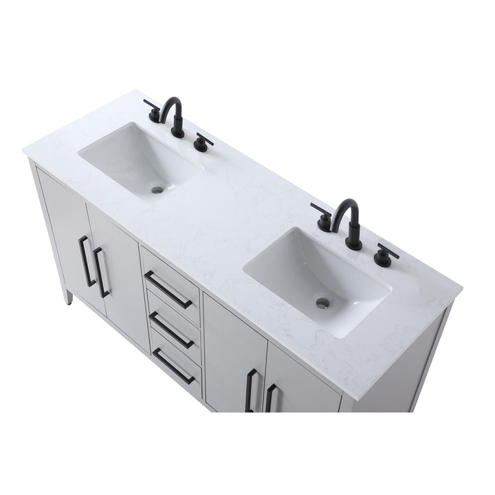60 Inch Double Bathroom Vanity In Grey - View 5 - Joshua Marshal