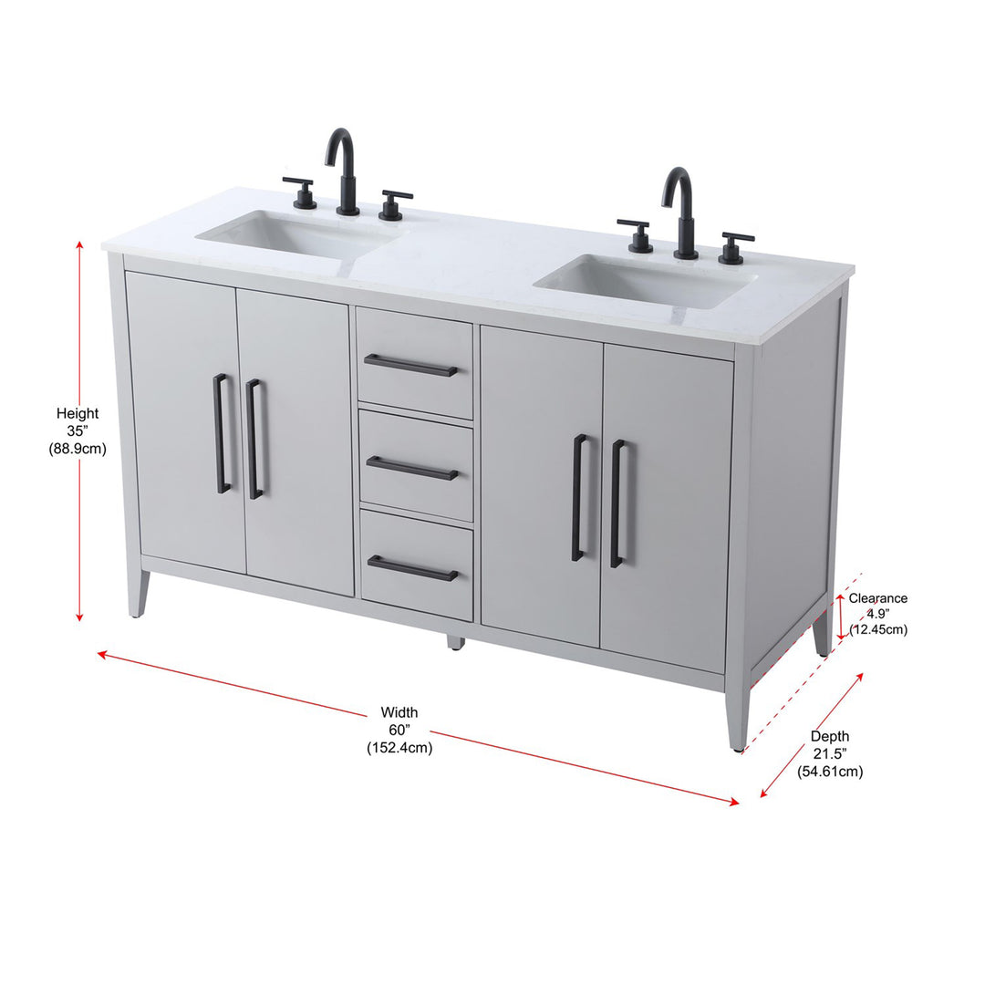 60 Inch Double Bathroom Vanity In Grey - View 6 - Joshua Marshal