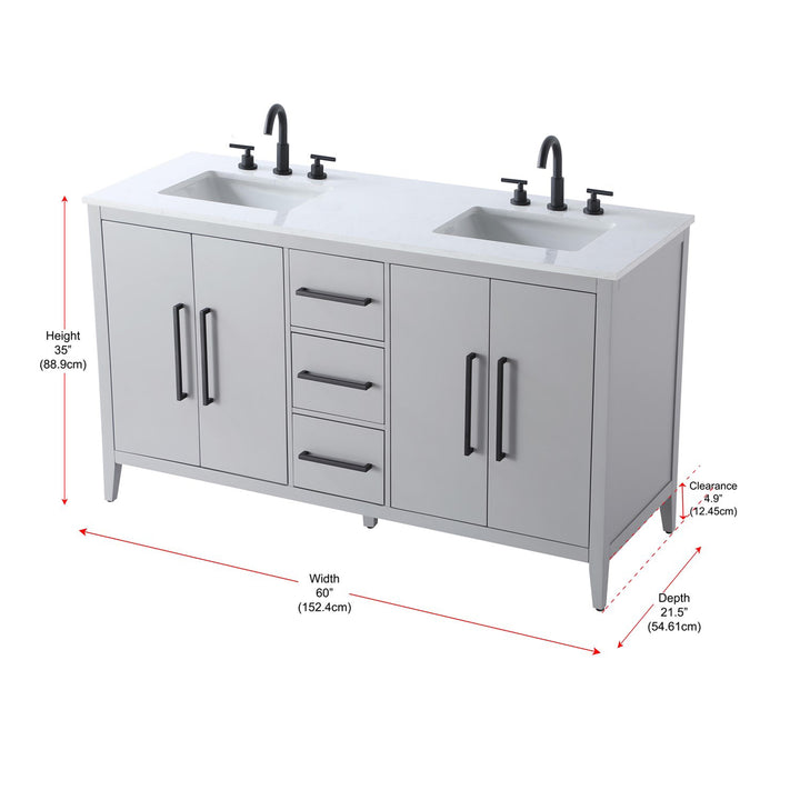 60 Inch Double Bathroom Vanity In Grey - View 6 - Joshua Marshal