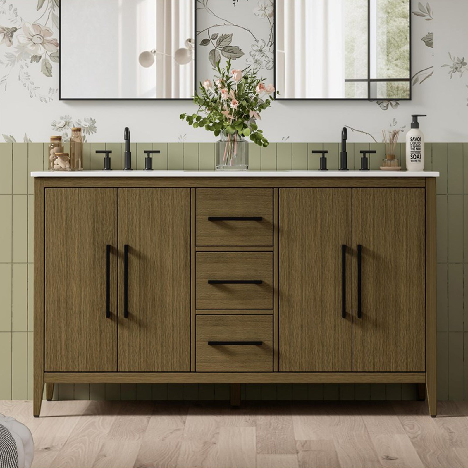 60 Inch Double Bathroom Vanity In Chestnut Brown Chestnut Brown Finish - KITCHEN & BATH by Joshua Marshal