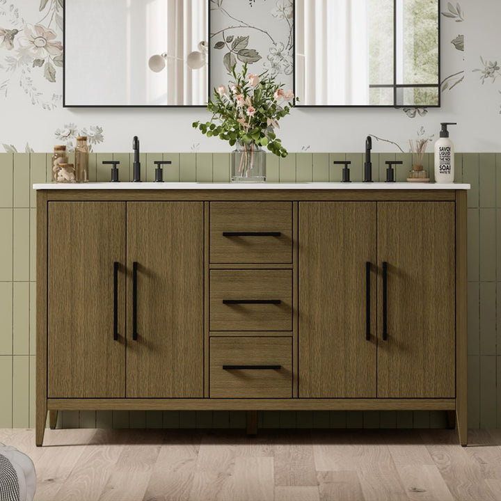 60 Inch Double Bathroom Vanity In Chestnut Brown Chestnut Brown Finish - KITCHEN & BATH by Joshua Marshal