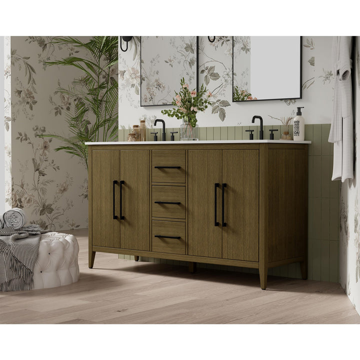 60 Inch Double Bathroom Vanity In Chestnut Brown - View 2 - Joshua Marshal