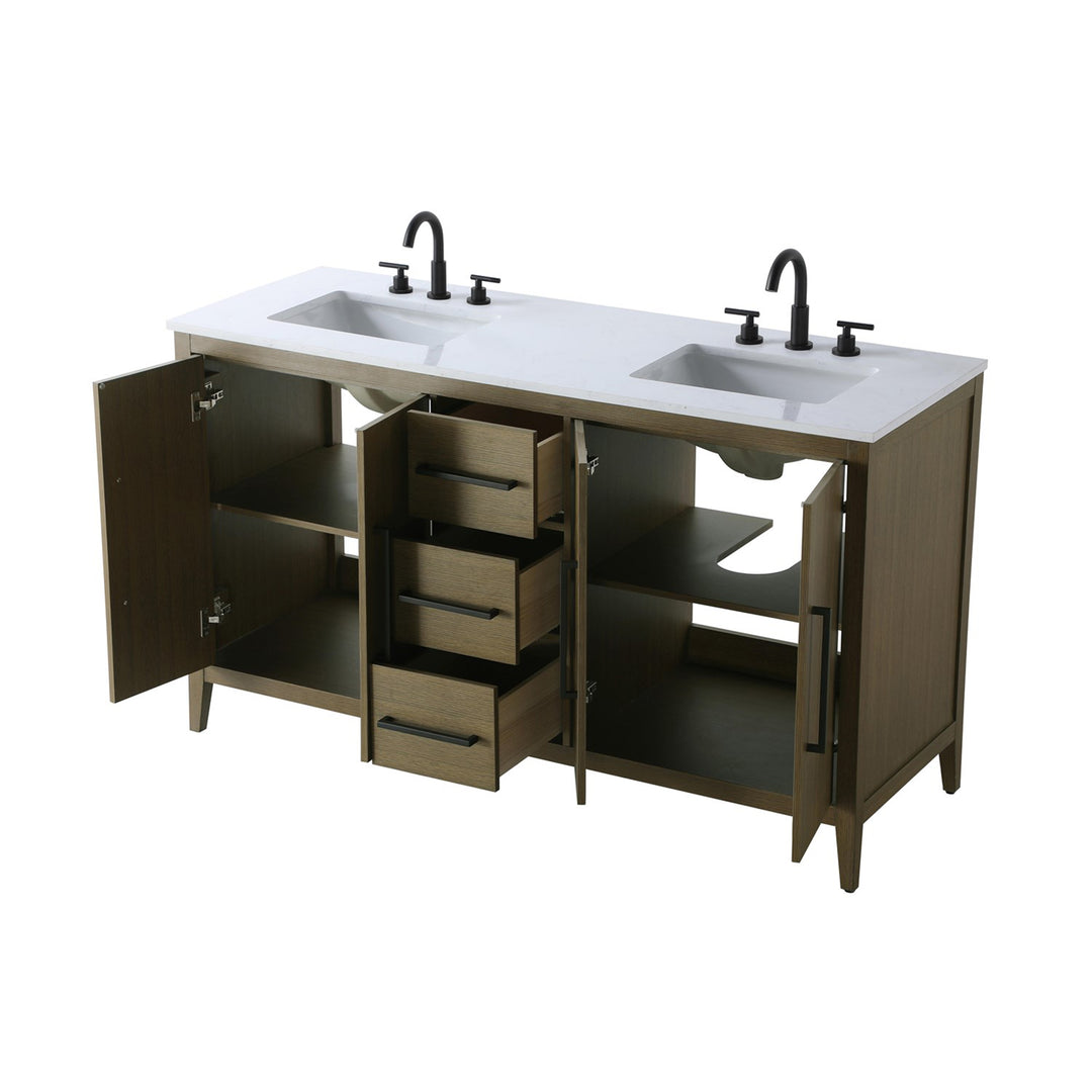 60 Inch Double Bathroom Vanity In Chestnut Brown - View 4 - Joshua Marshal