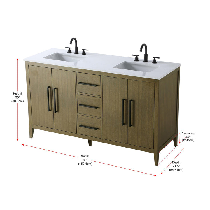 60 Inch Double Bathroom Vanity In Chestnut Brown - View 6 - Joshua Marshal