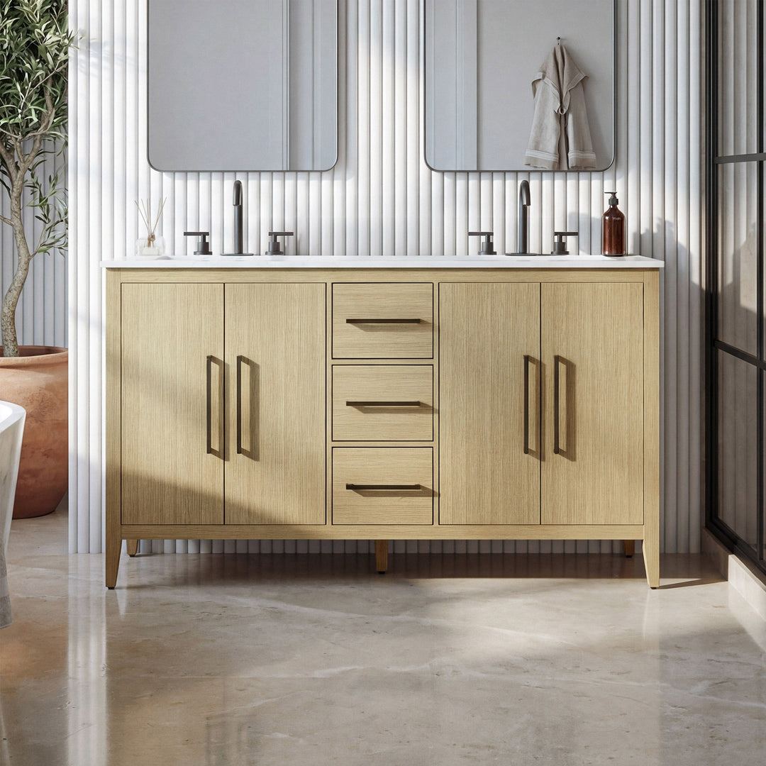 60 Inch Double Bathroom Vanity In Honey Brown Honey Brown Finish - KITCHEN & BATH by Joshua Marshal