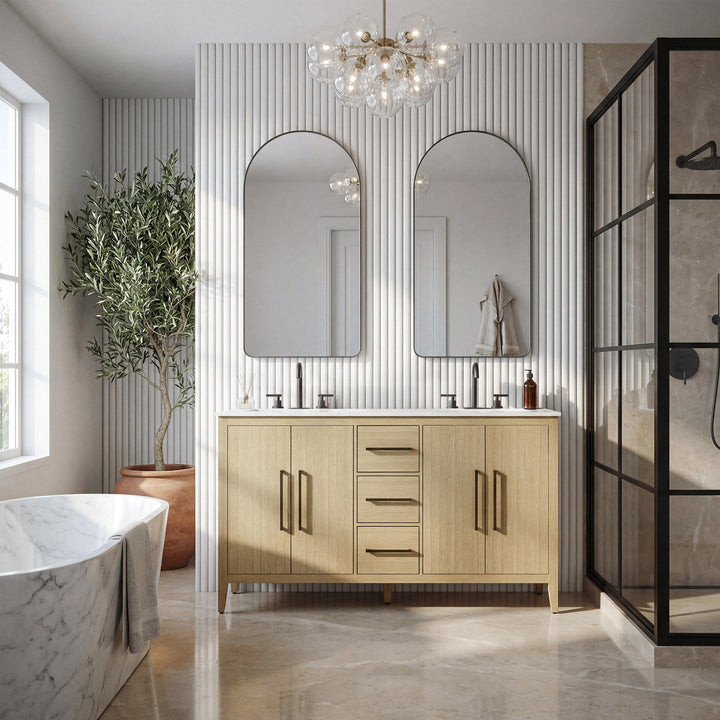 60 Inch Double Bathroom Vanity In Honey Brown - View 2 - Joshua Marshal