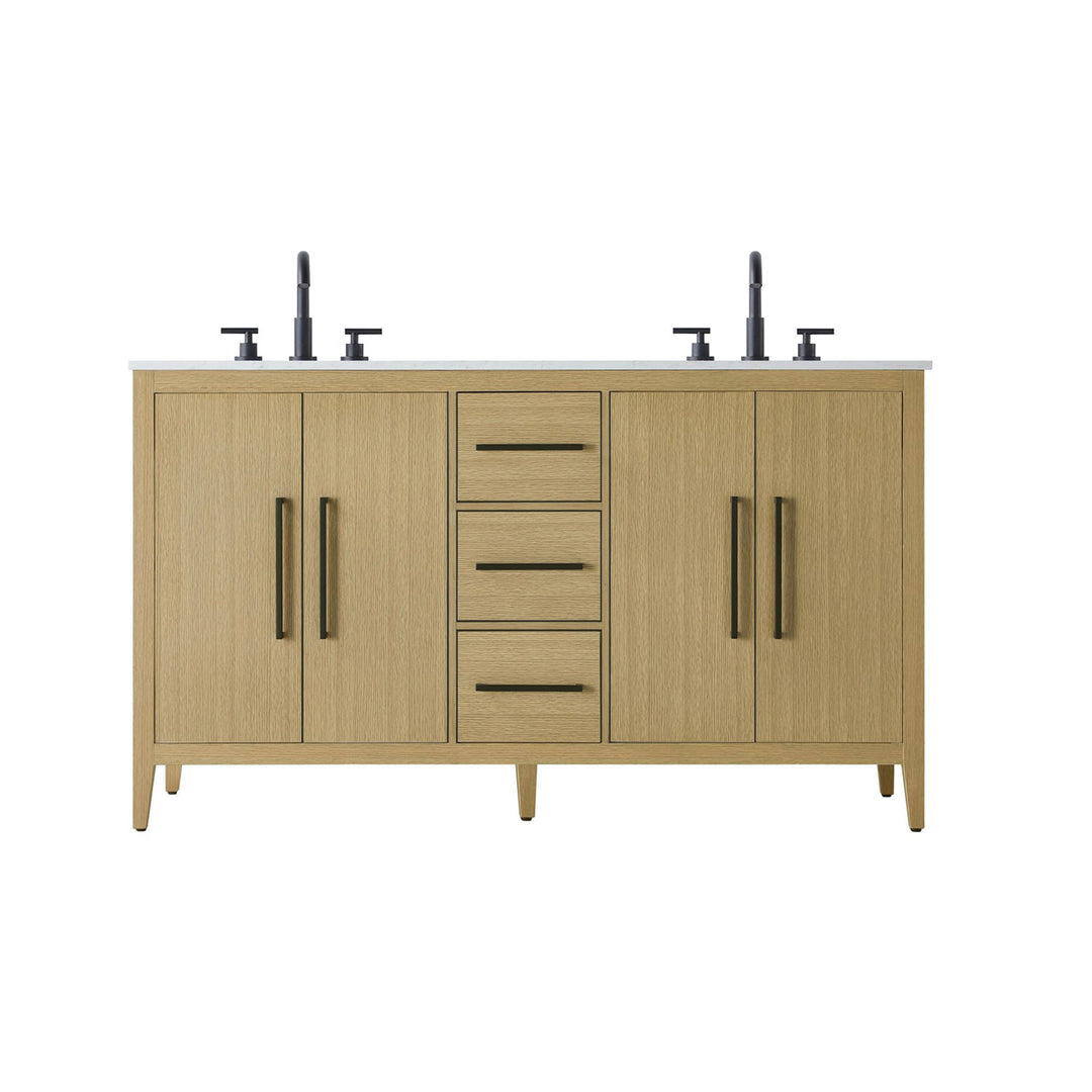 60 Inch Double Bathroom Vanity In Honey Brown - View 3 - Joshua Marshal