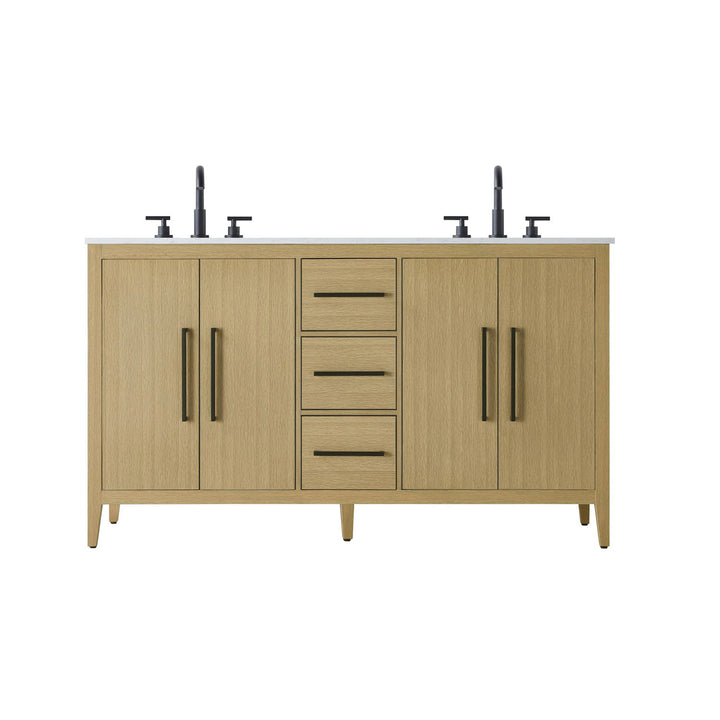 60 Inch Double Bathroom Vanity In Honey Brown - View 3 - Joshua Marshal