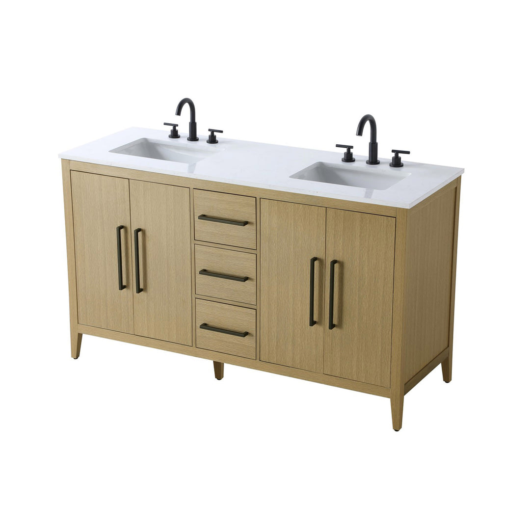 60 Inch Double Bathroom Vanity In Honey Brown - View 4 - Joshua Marshal