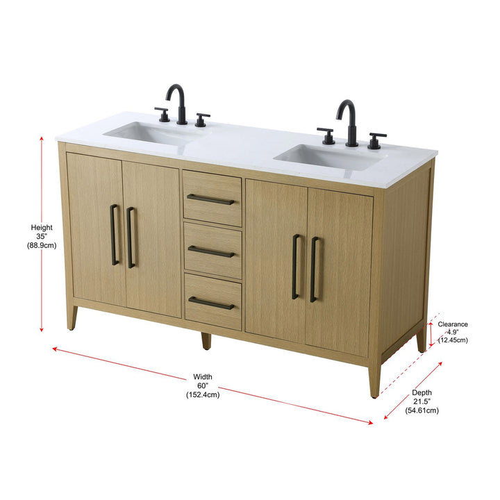60 Inch Double Bathroom Vanity In Honey Brown - View 5 - Joshua Marshal