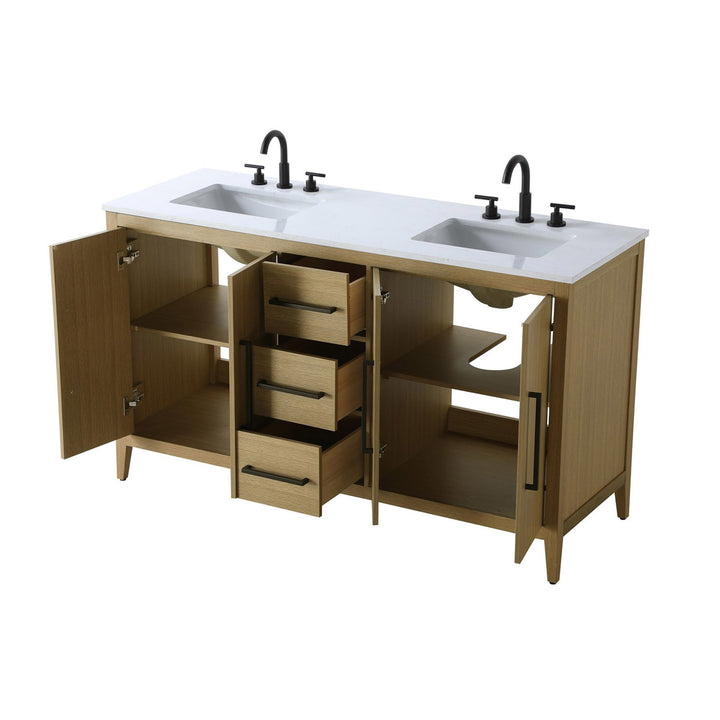 60 Inch Double Bathroom Vanity In Honey Brown - View 6 - Joshua Marshal