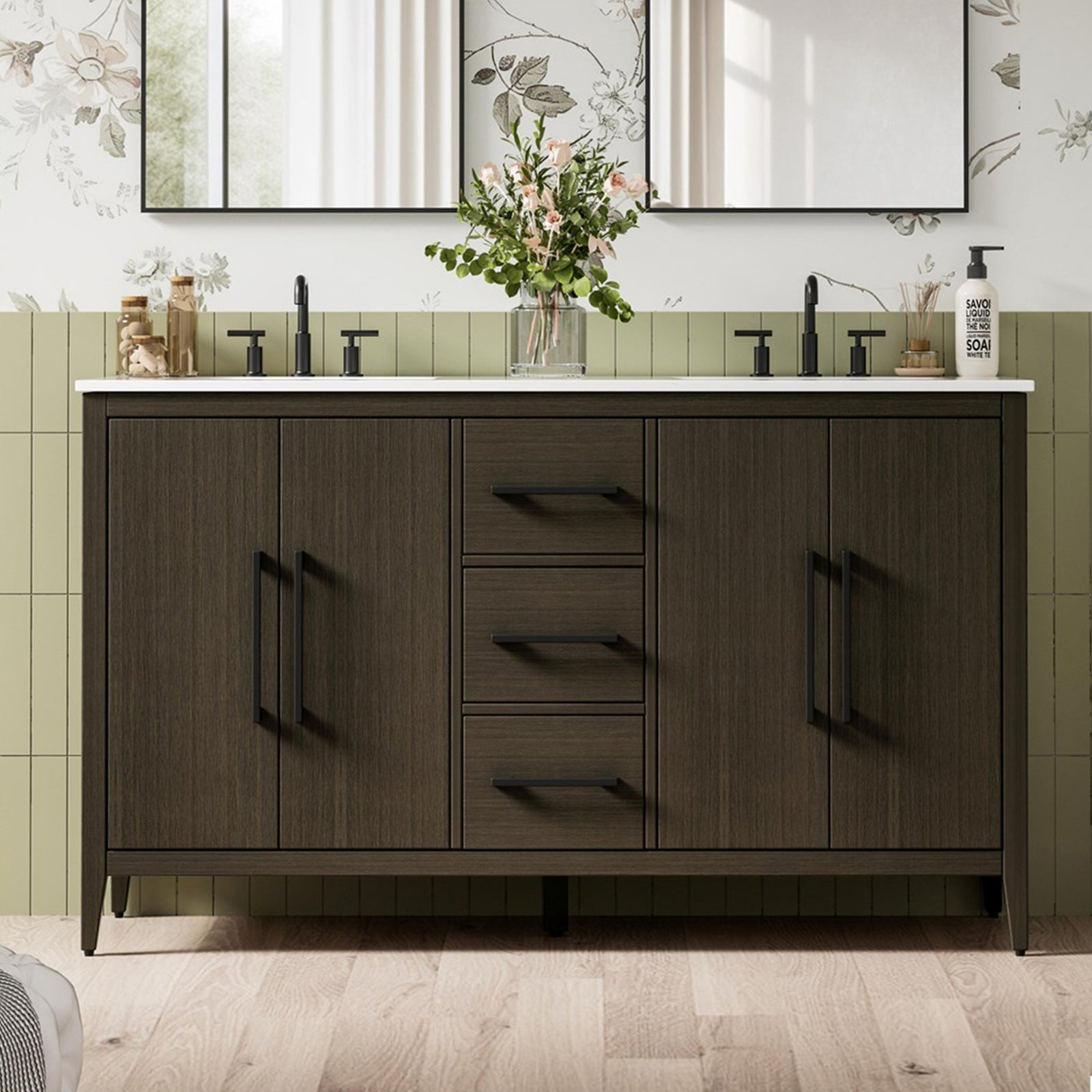 60 Inch Double Bathroom Vanity In Mocha Brown Mocha Brown Finish - KITCHEN & BATH by Joshua Marshal