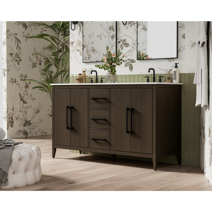 60 Inch Double Bathroom Vanity In Mocha Brown - View 2 - Joshua Marshal