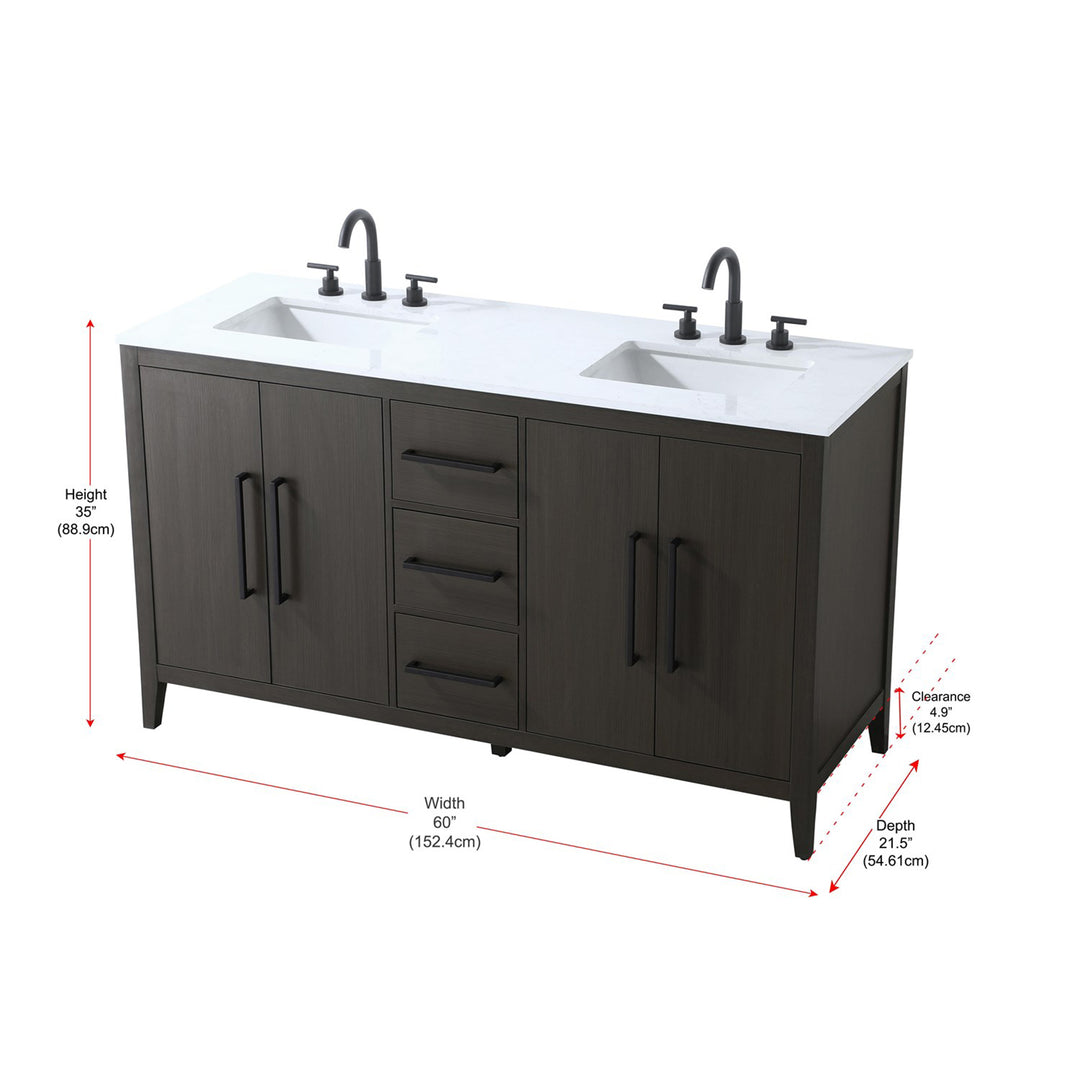 60 Inch Double Bathroom Vanity In Mocha Brown - View 6 - Joshua Marshal
