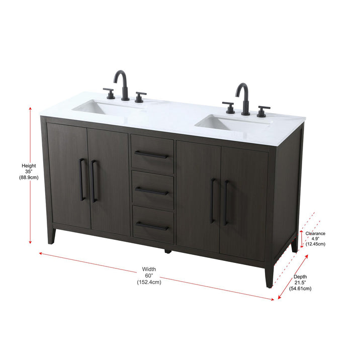 60 Inch Double Bathroom Vanity In Mocha Brown - View 6 - Joshua Marshal