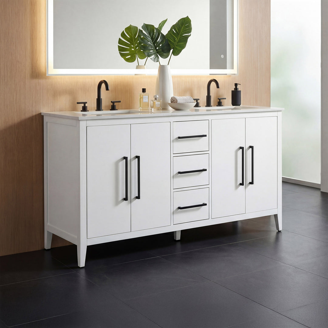 60 Inch Double Bathroom Vanity In White White Finish - KITCHEN & BATH by Joshua Marshal