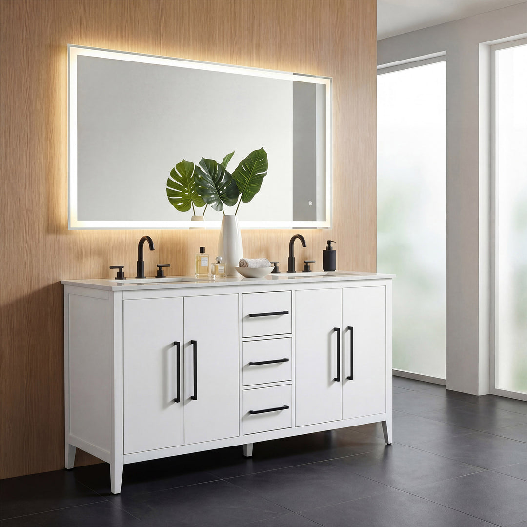 60 Inch Double Bathroom Vanity In White - View 2 - Joshua Marshal
