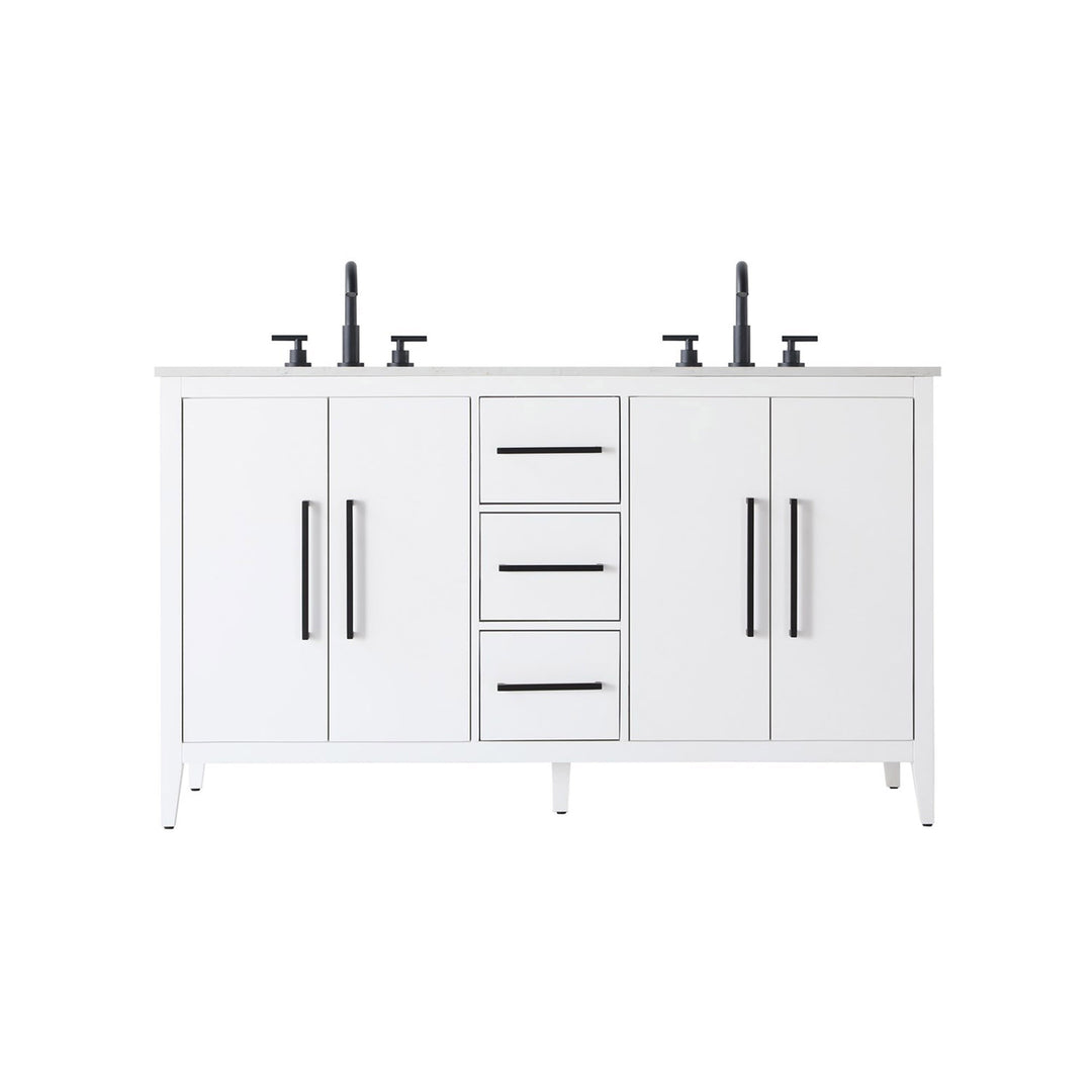 60 Inch Double Bathroom Vanity In White - View 3 - Joshua Marshal
