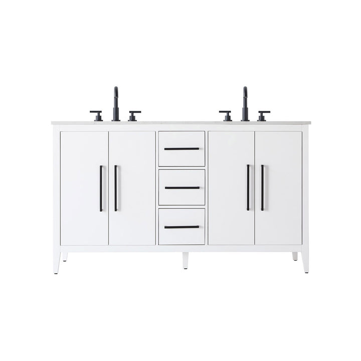 60 Inch Double Bathroom Vanity In White - View 3 - Joshua Marshal