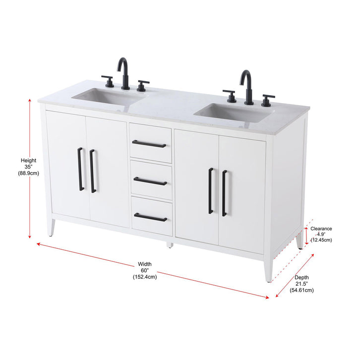 60 Inch Double Bathroom Vanity In White - View 4 - Joshua Marshal