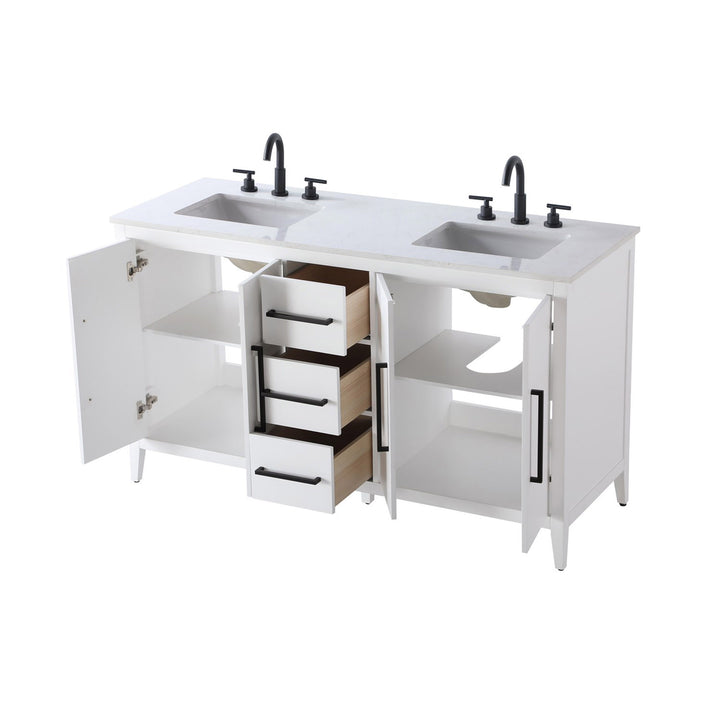 60 Inch Double Bathroom Vanity In White - View 5 - Joshua Marshal