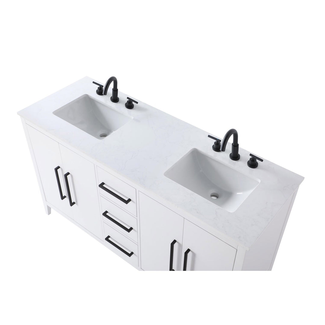 60 Inch Double Bathroom Vanity In White - View 6 - Joshua Marshal
