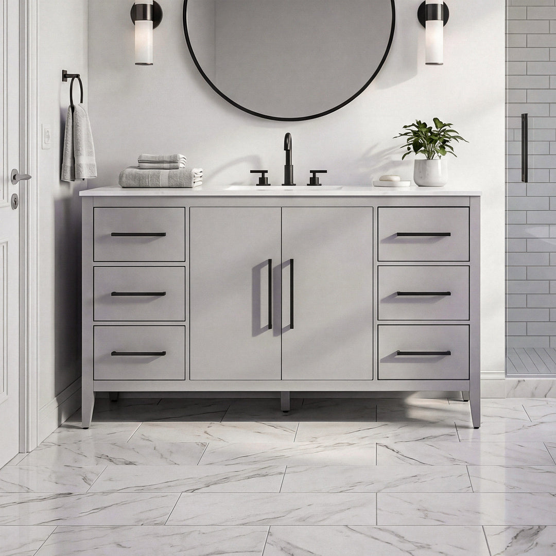 60 Inch Single Bathroom Vanity In Grey Grey Finish - KITCHEN & BATH by Joshua Marshal