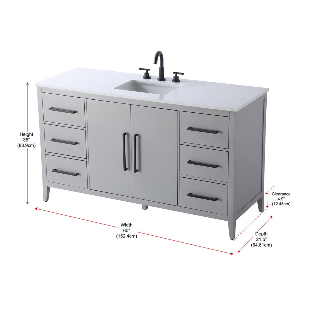 60 Inch Single Bathroom Vanity In Grey - View 4 - Joshua Marshal