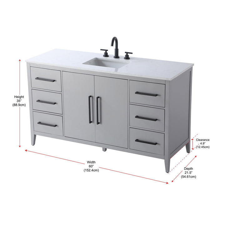 60 Inch Single Bathroom Vanity In Grey - View 4 - Joshua Marshal