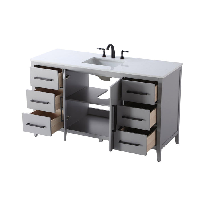60 Inch Single Bathroom Vanity In Grey - View 5 - Joshua Marshal