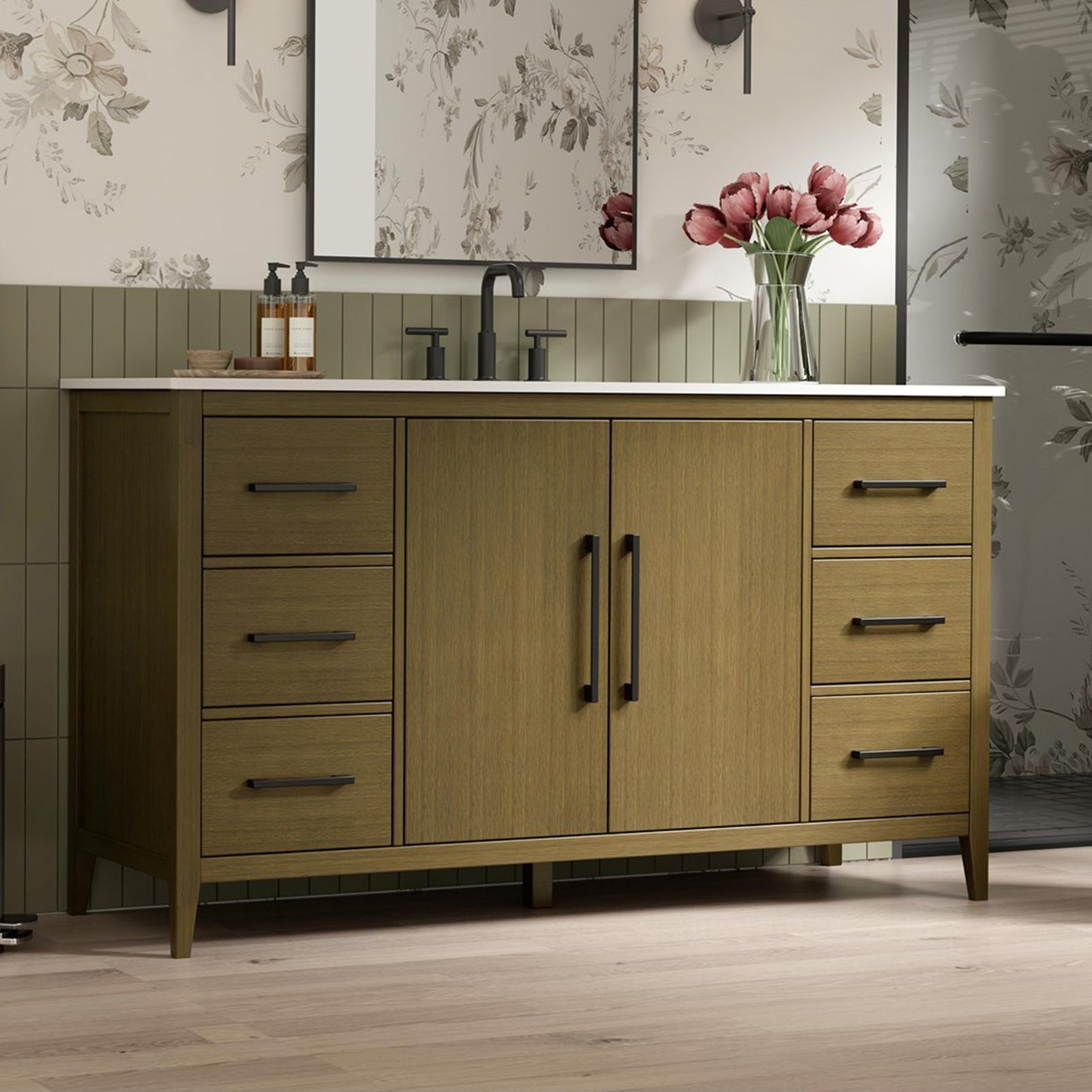 60 Inch Single Bathroom Vanity In Chestnut Brown Chestnut Brown Finish - KITCHEN & BATH by Joshua Marshal