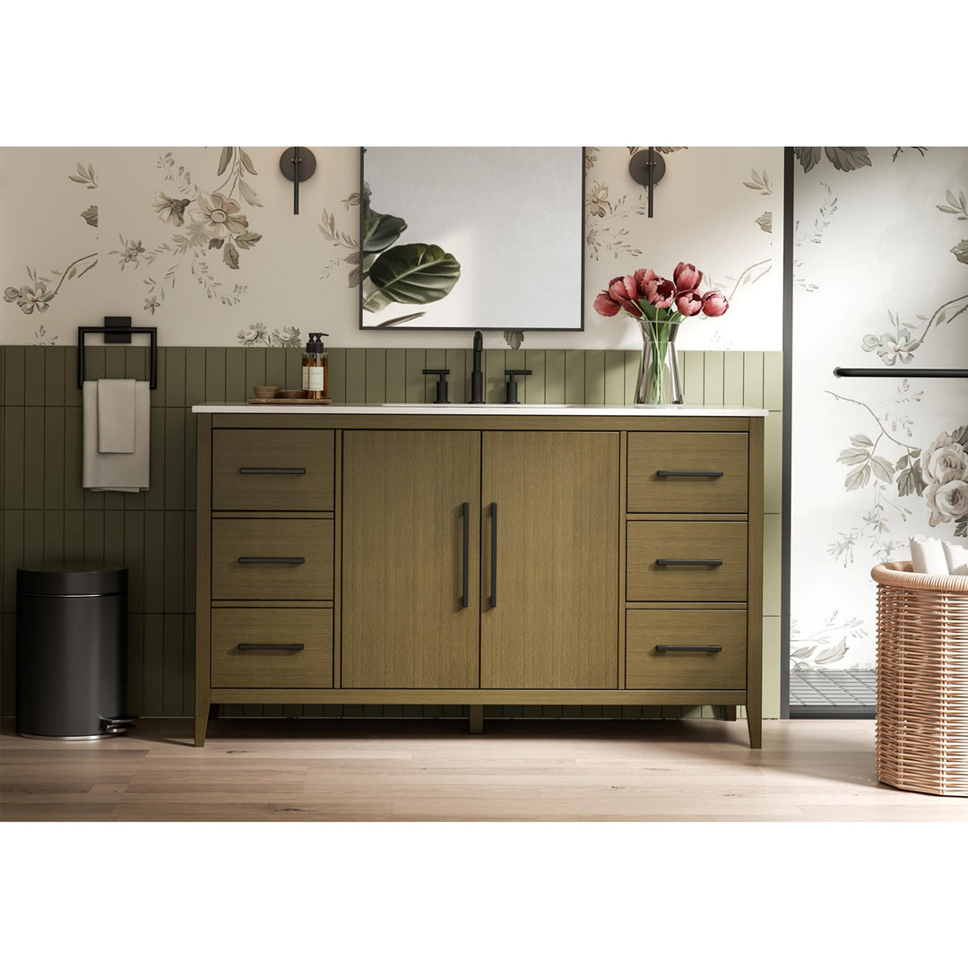 60 Inch Single Bathroom Vanity In Chestnut Brown - View 2 - Joshua Marshal