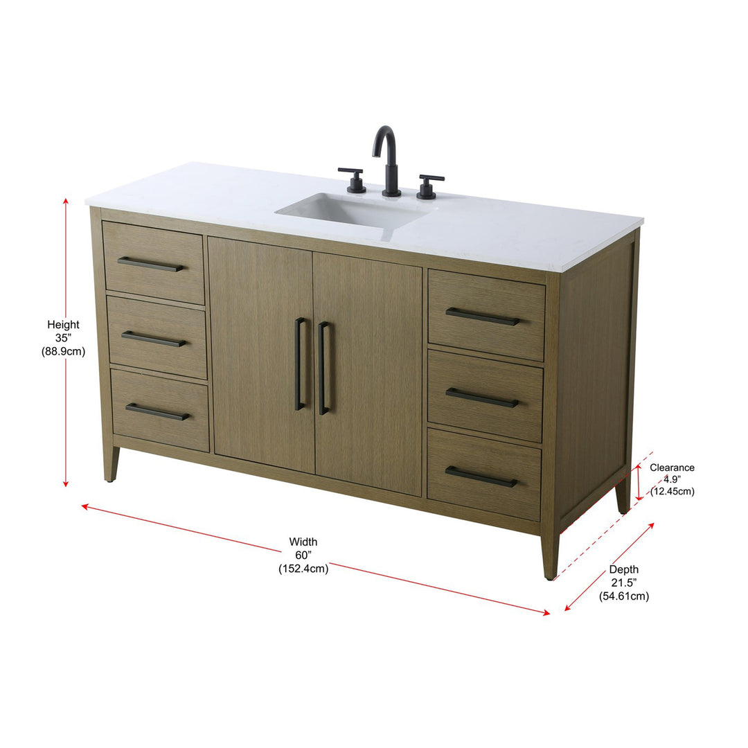 60 Inch Single Bathroom Vanity In Chestnut Brown - View 6 - Joshua Marshal