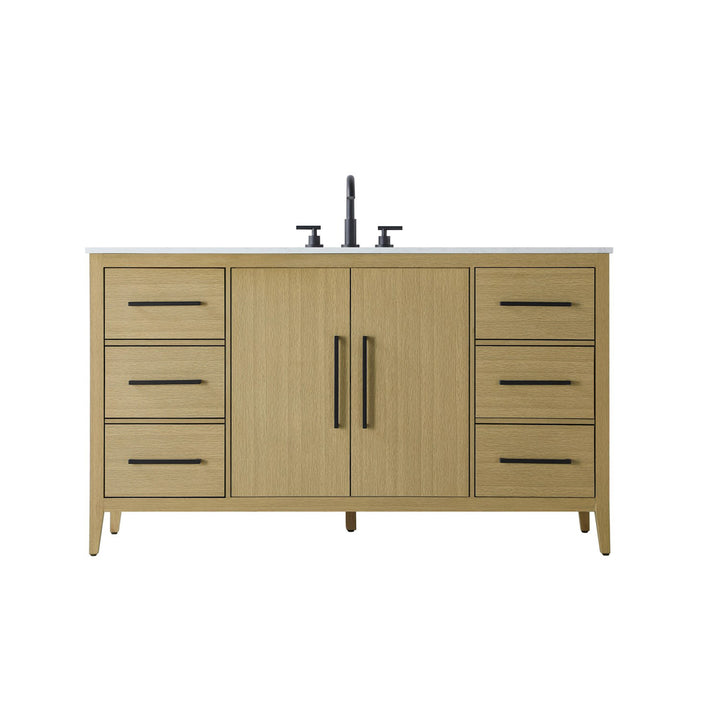 60 Inch Single Bathroom Vanity In Honey Brown - View 3 - Joshua Marshal