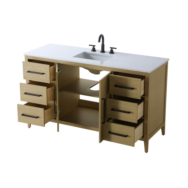 60 Inch Single Bathroom Vanity In Honey Brown - View 4 - Joshua Marshal