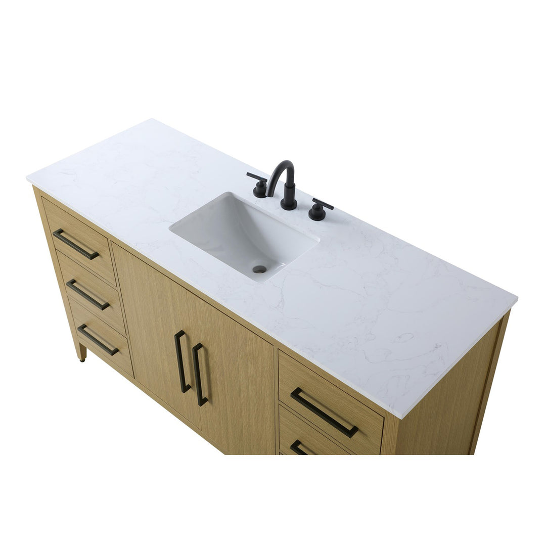 60 Inch Single Bathroom Vanity In Honey Brown - View 5 - Joshua Marshal