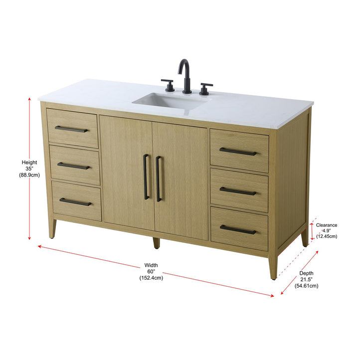 60 Inch Single Bathroom Vanity In Honey Brown - View 6 - Joshua Marshal