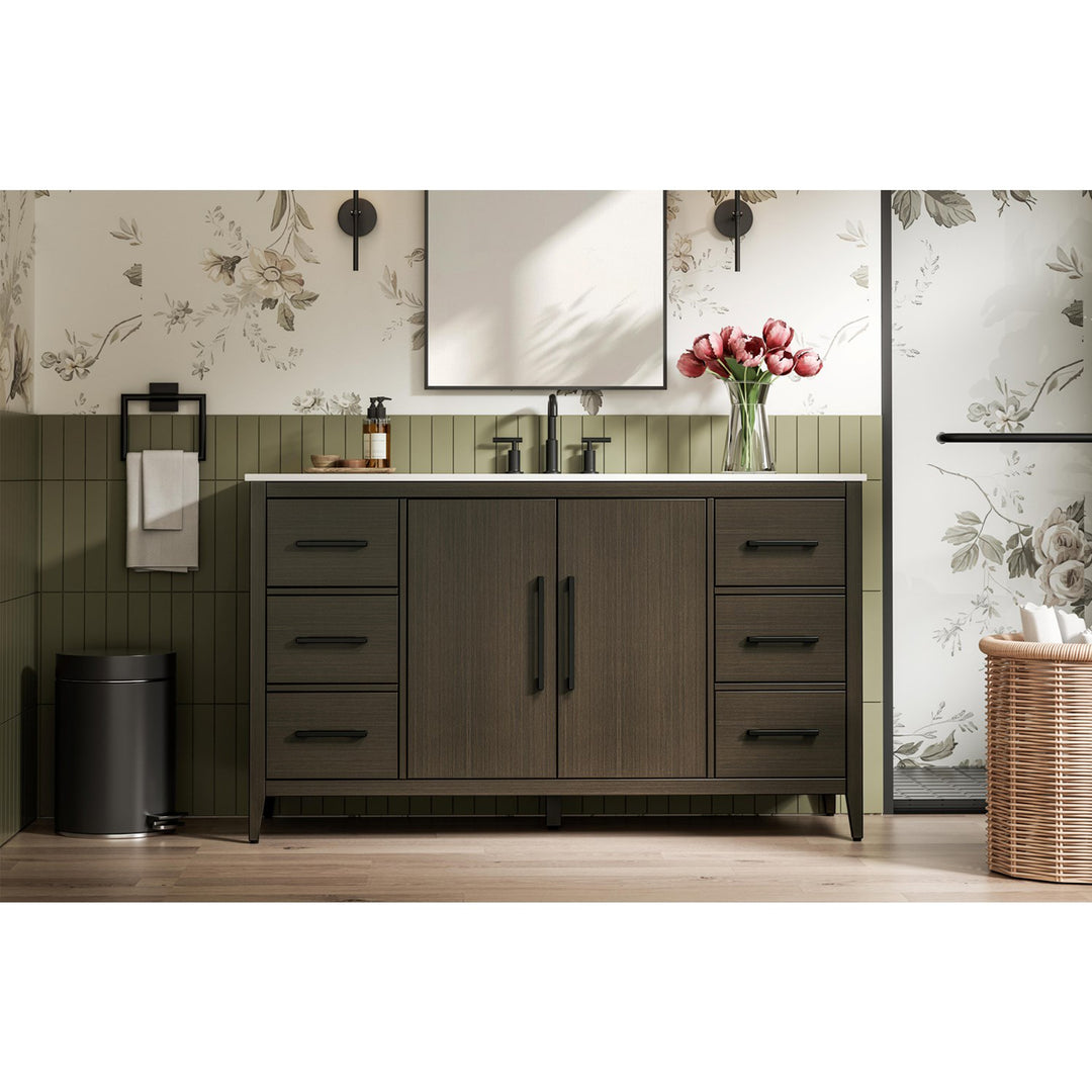 60 Inch Single Bathroom Vanity In Mocha Brown - View 2 - Joshua Marshal