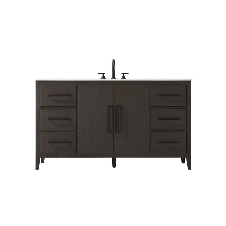 60 Inch Single Bathroom Vanity In Mocha Brown - View 3 - Joshua Marshal