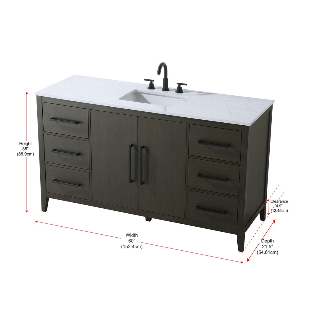 60 Inch Single Bathroom Vanity In Mocha Brown - View 6 - Joshua Marshal